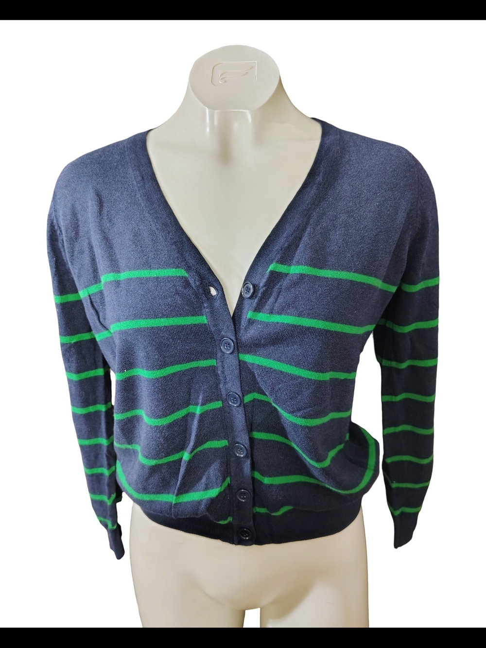Forever 21 Navy Cardigan with Green Stripes90s Striped cardigan, Blue & Green